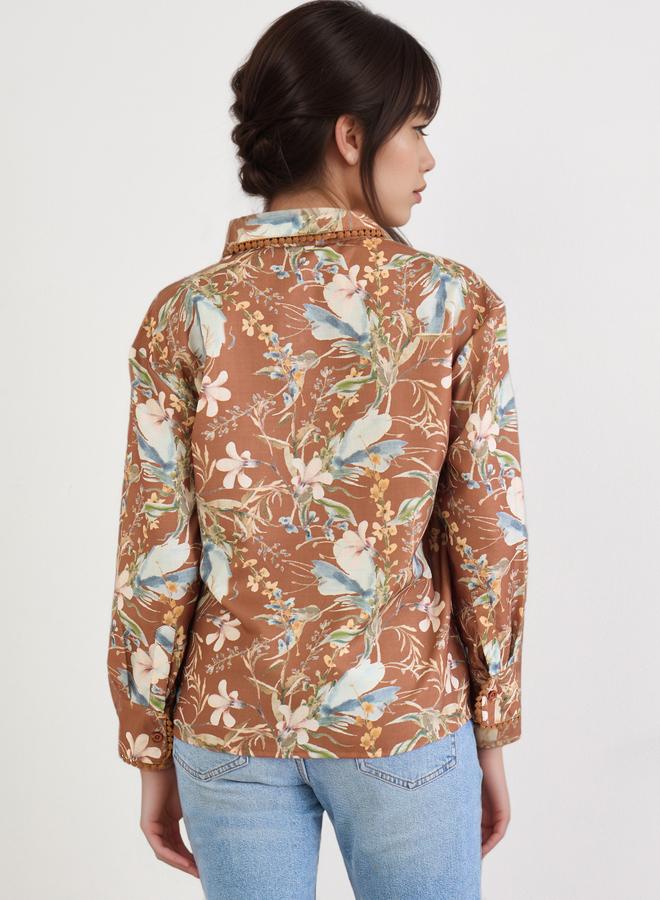 ستايلي قميص بني بطبعة زهور - Image 4