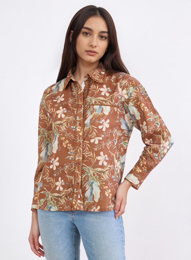 ستايلي قميص بني بطبعة زهور - Image 3