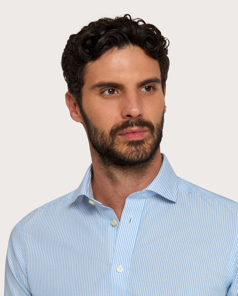 كاميتشسما Non-Iron Poplin Shirt With Light Blue Stripes, Extra Slim Fitted