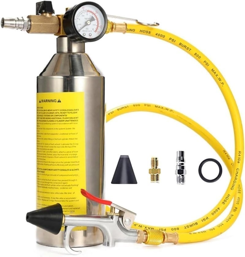 Flush Kit,Air Conditioner System Cleaning Tool Set,Heavy-Duty & Safety Air Conditioner System Flushing Bottle Tool Kit with Spray Head & 3.5 FT Hose & Fitting for R134a R12 R22 R410a R404a - Image 1