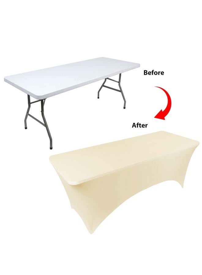 BDDC Table Covers for 6 Foot Tables, Spandex Table Covers 6ft, Ivory Table Cloths Rectangle 6ft for Events, Wedding, Banquets & Parties - Image 3