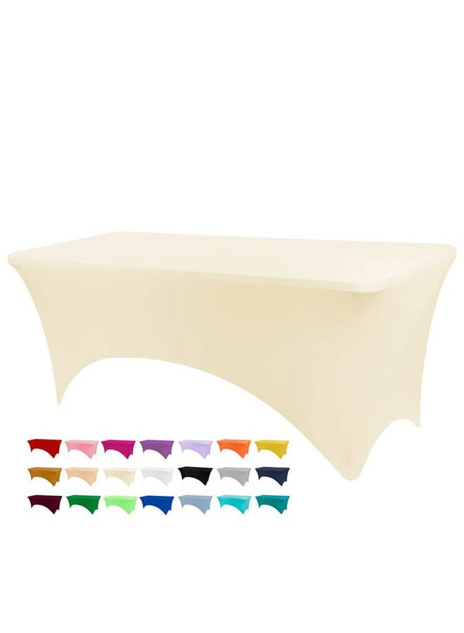 BDDC Table Covers for 6 Foot Tables, Spandex Table Covers 6ft, Ivory Table Cloths Rectangle 6ft for Events, Wedding, Banquets & Parties - Image 1