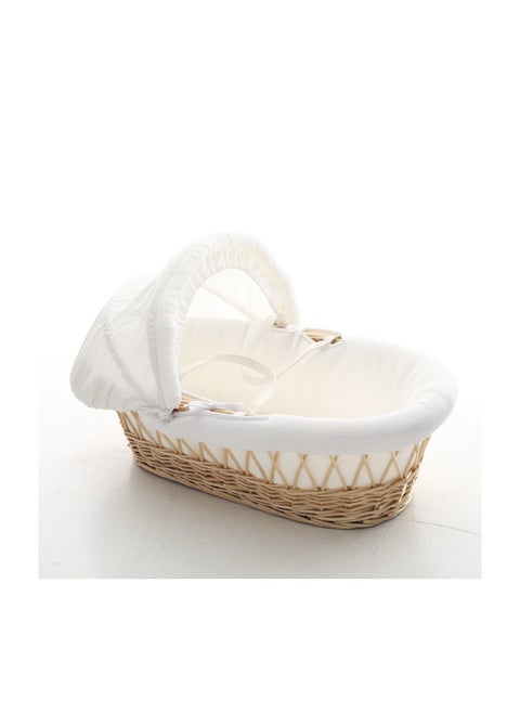 Infant Wicker Moses Basket With White Waffle Beddings - Wooden Brown