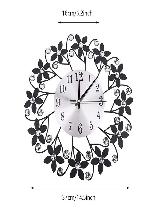 TeamSky 14.5Inch Decorative Wall Clock, Metal Wall Clock for Living Room Decor, Non-Ticking Quiet Modern Crystal Wall Clocks for Home Office Kitchen Bedroom Indoor Decor - Image 2