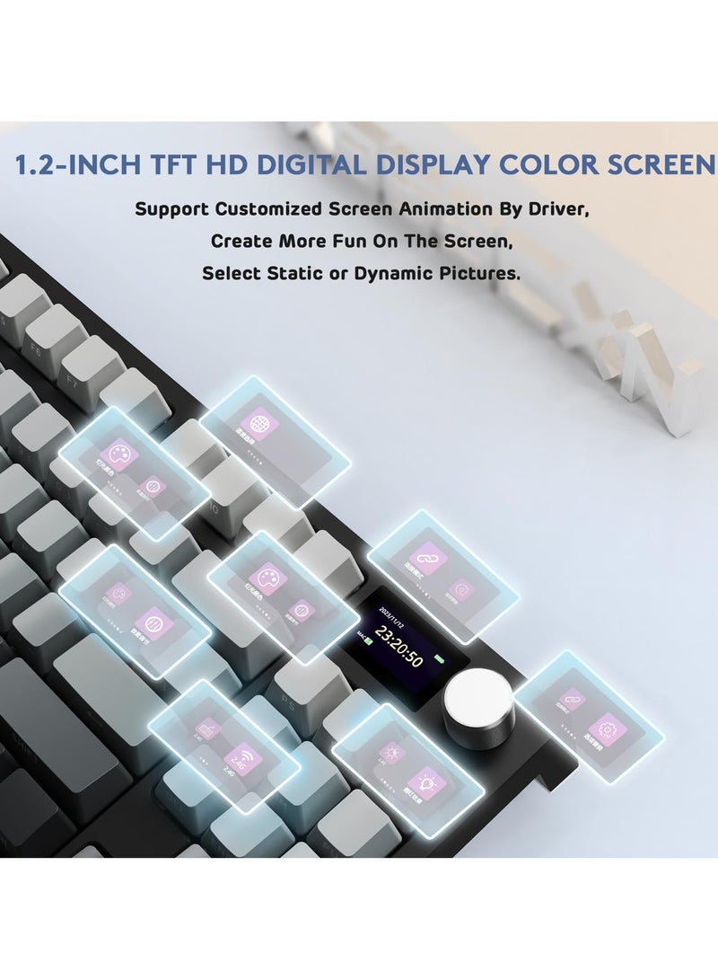 هجوم القرش لوحة مفاتيح ميكانيكية لاسلكية K86 RGB، ثلاثية الوضع Bluetooth5.0/2.4G/USB-C، 87 مفتاحًا قابلاً للتبديل الساخن، لوحة مفاتيح ألعاب مع بطارية 4000 مللي أمبير وشاشة OLED بدقة عالية 1.2'' وزر دوار للتحكم في الصوت للألعاب والعمل - Image 4