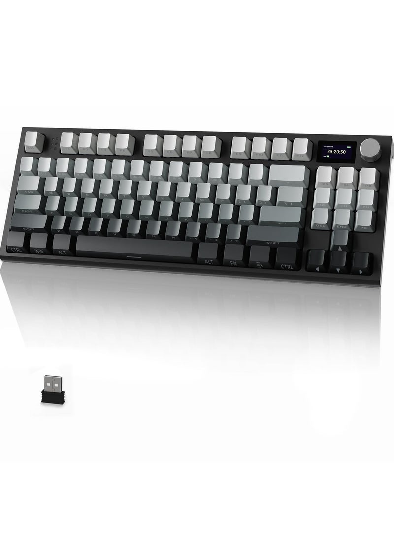 هجوم القرش لوحة مفاتيح ميكانيكية لاسلكية K86 RGB، ثلاثية الوضع Bluetooth5.0/2.4G/USB-C، 87 مفتاحًا قابلاً للتبديل الساخن، لوحة مفاتيح ألعاب مع بطارية 4000 مللي أمبير وشاشة OLED بدقة عالية 1.2'' وزر دوار للتحكم في الصوت للألعاب والعمل - Image 1