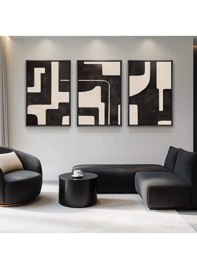 Cuspin Large Framed Neutral Abstract Wall Art for Living Room, 3 Piece Black Beige Canvas Prints Paintings Artwork for Walls, Modern Minimalist Abstract Pictures for Hallway Office Wall Decor 24x36 In - Image 4