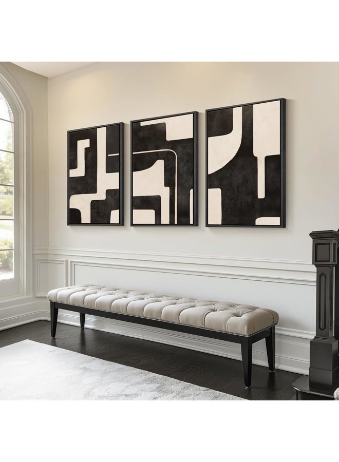 Cuspin Large Framed Neutral Abstract Wall Art for Living Room, 3 Piece Black Beige Canvas Prints Paintings Artwork for Walls, Modern Minimalist Abstract Pictures for Hallway Office Wall Decor 24x36 In - Image 2