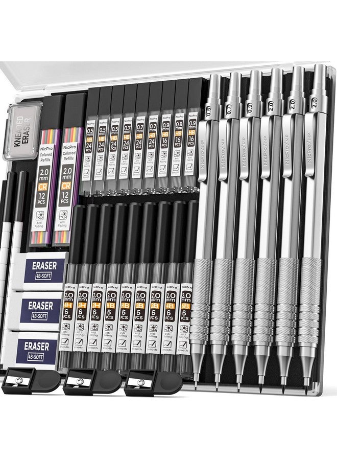 نيكبرو 35 قطعة أقلام رصاص ميكانيكية معدنية مجموعة فن صياغة قلم رصاص 0.5 0.7 0.9 مللي متر و 3 قطعة 2 مللي متر الجرافيت الرصاص عبوات ممحاة مبراة - Image 1