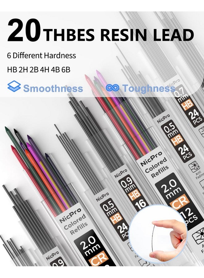 نيكبرو 35 قطعة أقلام رصاص ميكانيكية معدنية مجموعة فن صياغة قلم رصاص 0.5 0.7 0.9 مللي متر و 3 قطعة 2 مللي متر الجرافيت الرصاص عبوات ممحاة مبراة - Image 4