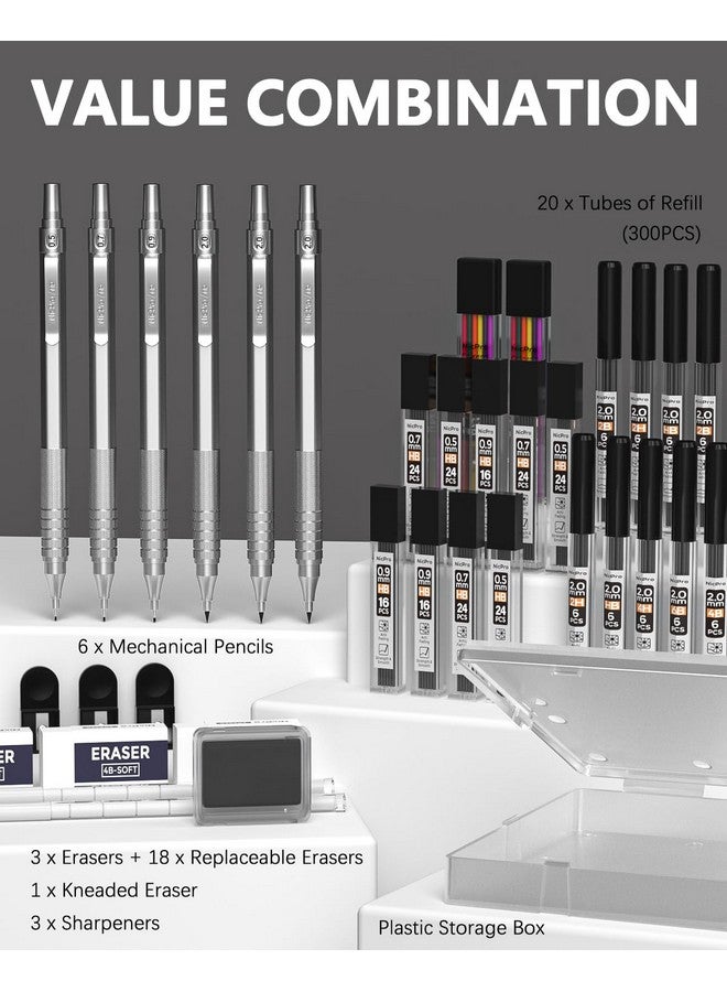 نيكبرو 35 قطعة أقلام رصاص ميكانيكية معدنية مجموعة فن صياغة قلم رصاص 0.5 0.7 0.9 مللي متر و 3 قطعة 2 مللي متر الجرافيت الرصاص عبوات ممحاة مبراة - Image 2