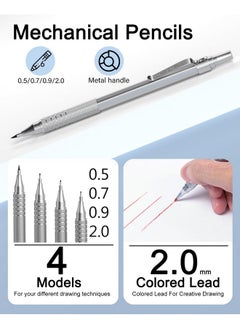 Nicpro 35Pcs Metal Mechanical Pencils Set Art Drafting Pencil 0.5 0.7 0.9 Mm & 3Pcs 2Mm Graphite Lead Refills Eraser Sharpener Case  - Image 5