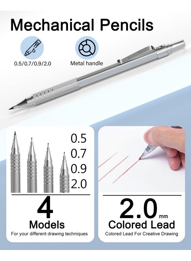 نيكبرو 35 قطعة أقلام رصاص ميكانيكية معدنية مجموعة فن صياغة قلم رصاص 0.5 0.7 0.9 مللي متر و 3 قطعة 2 مللي متر الجرافيت الرصاص عبوات ممحاة مبراة - Image 5