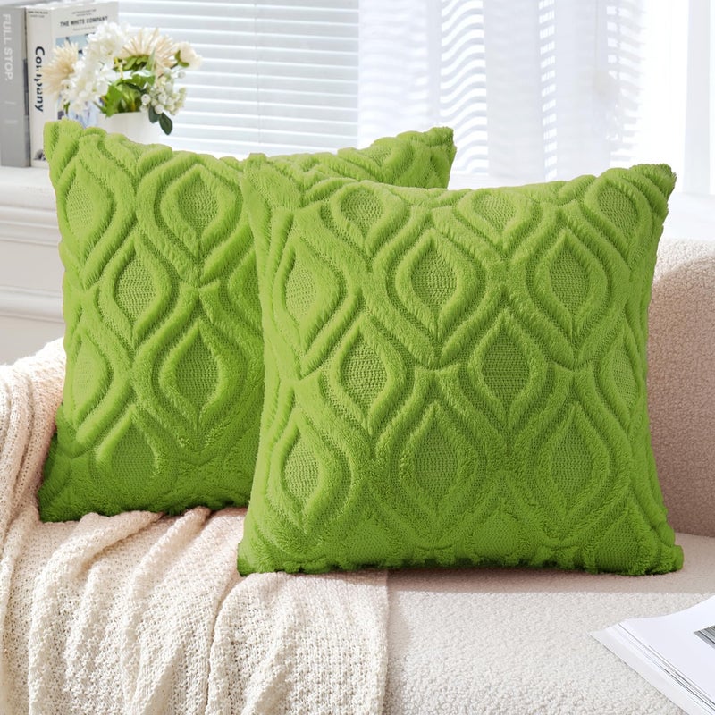 ميولي Miulee Christmas Green Throw Covering 18x18 inch Soft Plush Faux Faux Wool Couch Courge Covers مجموعة من وسادة مزرعة مزرعة بوهو لأريكة غرفة المعيشة سرير - Image 1