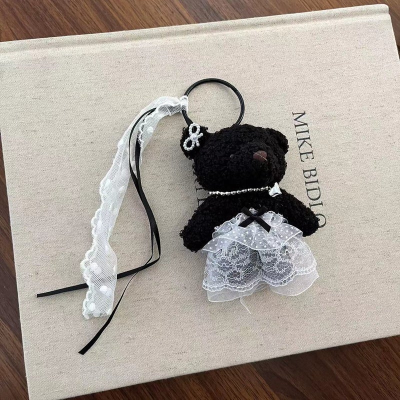 Generic Korean Cute Curly Mermaid Hair Clip Keychain 8# black bear mobile phone chain