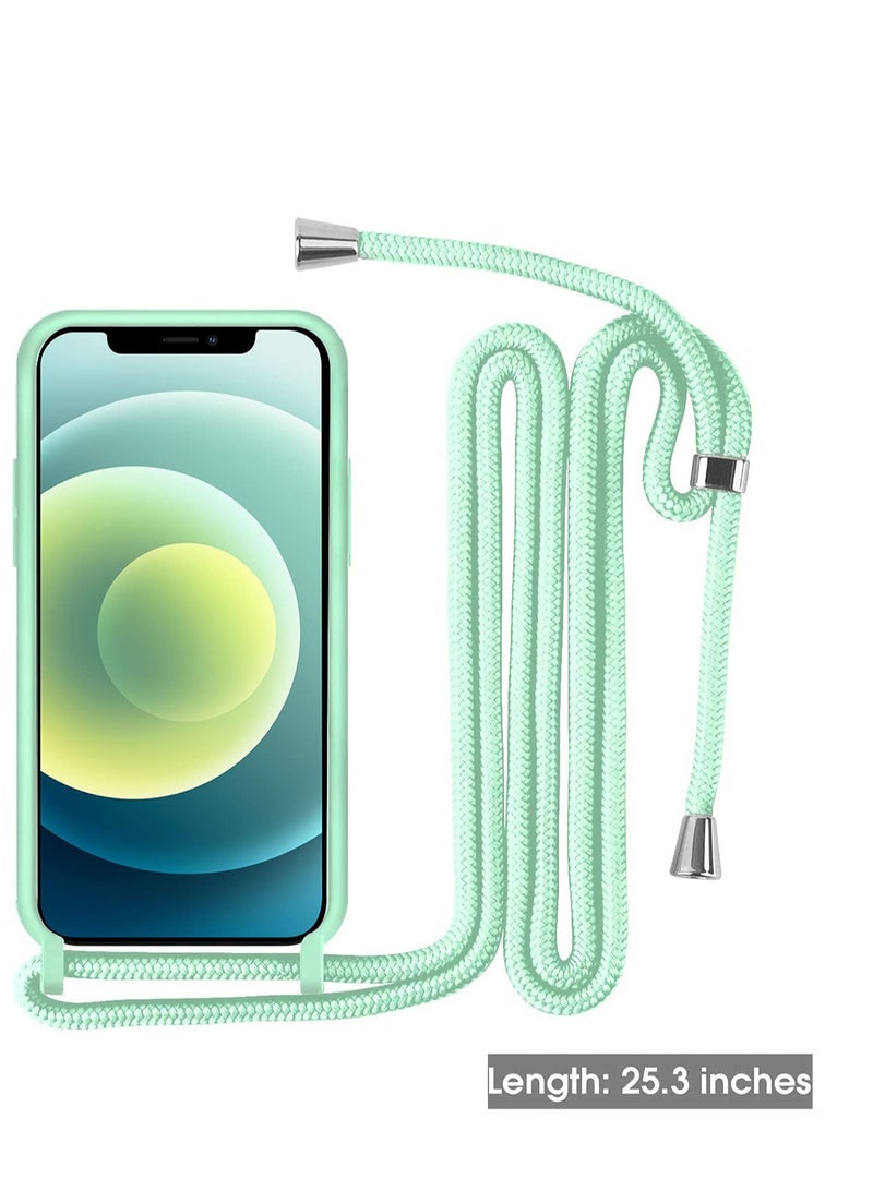 Necklace Case for iPhone 12 Pro Max Cover with Neck Strap Phone Chain Case Crossbody Necklace with Cord Transparent Silicone Case with Adjustable Lanyard Case Strap - Mint Green  - Image 3