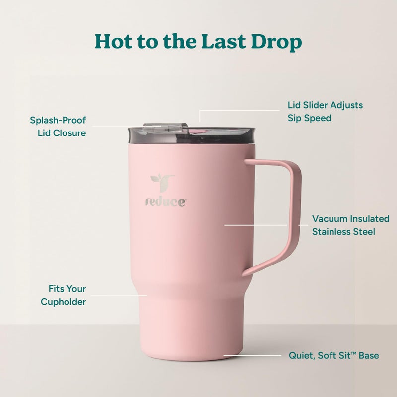 REDUCE 18 oz Hot1 Stainless Steel Insulated Mug with Temperature Adjusting Lid - Dual-Wall Vacuum, Cupholder Friendly - Keeps Drinks Hot for 6 Hours - Ideal for Coffee, Tea & Other - Pink Salt - Image 4