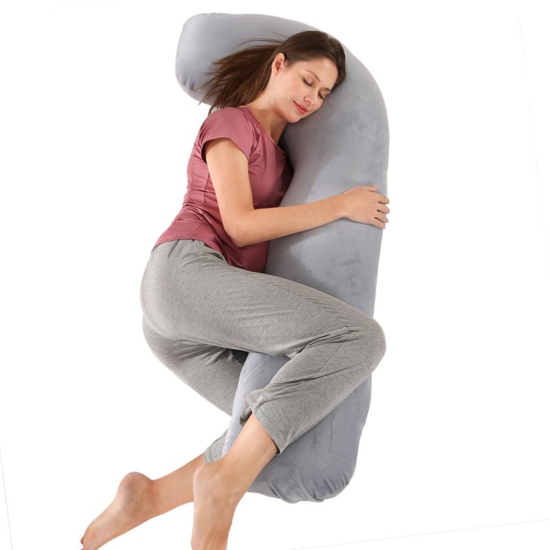 Pregnancy Pillow for Sleeping J Shape Comfort Velvet Maternity  Body Pillow Nursing Support Full Body Pillow for Pregnant Support Hips Leg Back for Pregnancy Pillow with Removable and Washable