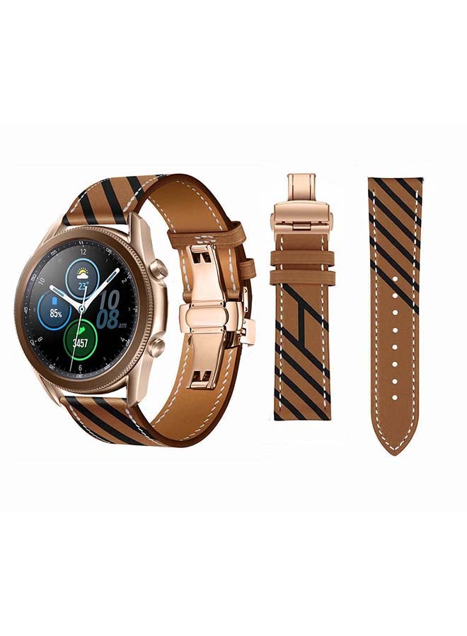 Perfii Genuine Leather Replacement Band for Samsung Galaxy Watch3 45mm Brown - Image 1