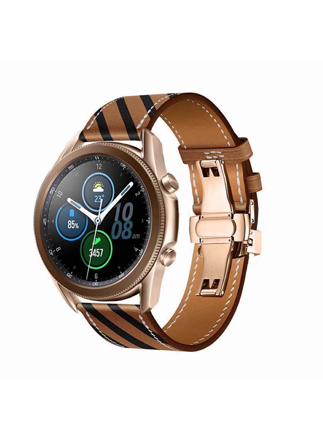 Perfii Genuine Leather Replacement Band for Samsung Galaxy Watch3 45mm Brown - Image 2
