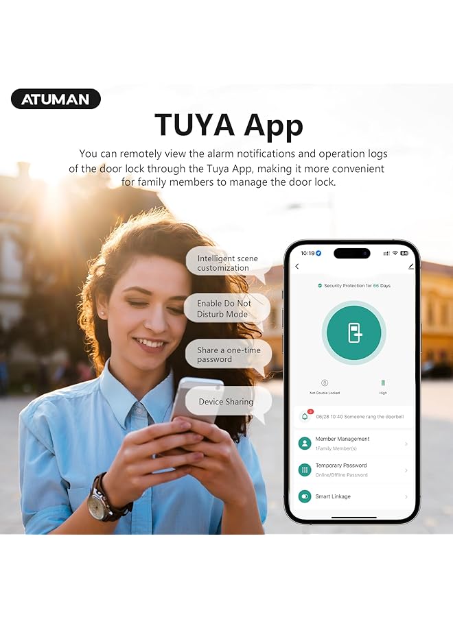 Atuman Smart Door Lock M17 Premium Luxury Design Cnc Engraving Of Aluminum Wi-Fi Unlock Using App, Face,Palm,Fingerprint, Nfc Card, Pin, Manual Key Keyless Auto-Lock (M17) - Image 5