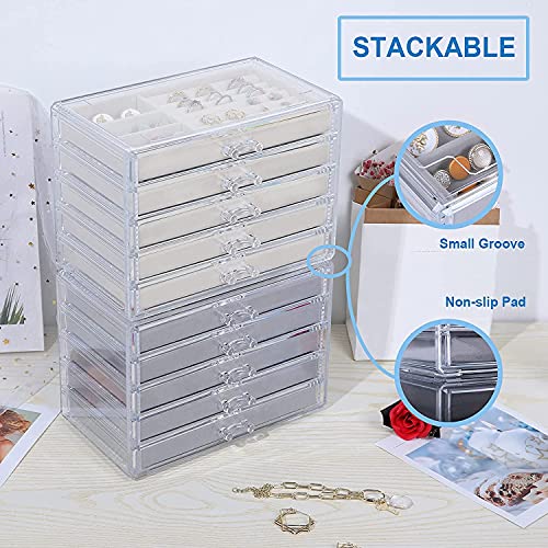 Snazzy 5 Drawers Acrylic Jewelry Organizer, Birthday and Back To School Season Gift, Women Large Clear Jewelry Box, Velvet Jewelry Display Holder for Earrings, Rings, Necklaces, Grey - Image 4