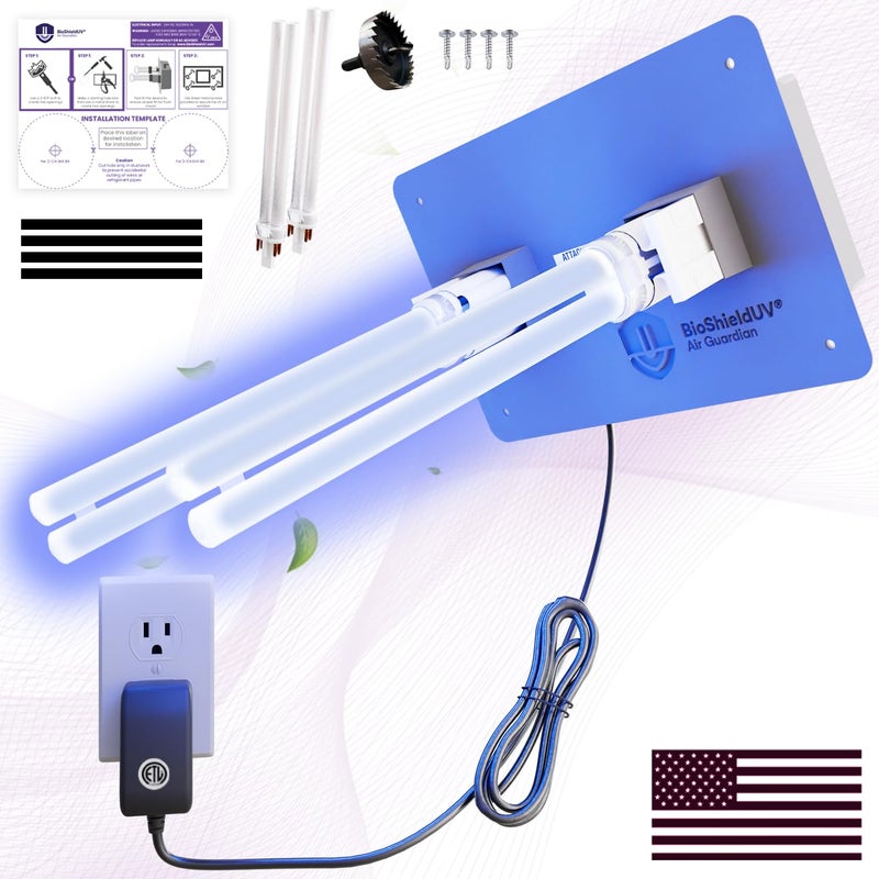 Mammoth BioShieldUV HVAC UV Light Air Purifier Whole House Dual UV UVC Light in Duct for HVAC Duct Filter 18 Watts 4 Bulbs 110V Lamp UVC Light for HVAC AC Air Conditioner UV light for AC system 