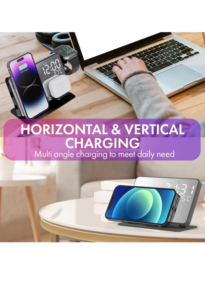 SYOSI - 4-in-1 Wireless Charging Station with Digital Alarm Clock and Temperature Gauge - Compatible with iPhone 15/14/13/12, AirPods, Watch Ultra 9/8/7/6/5, and Galaxy S23-S7 - Image 1