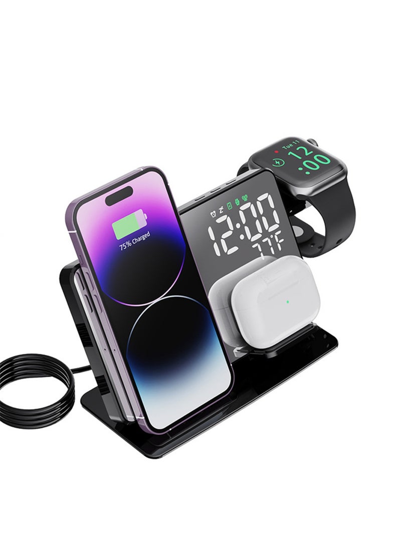 SYOSI - 4-in-1 Wireless Charging Station with Digital Alarm Clock and Temperature Gauge - Compatible with iPhone 15/14/13/12, AirPods, Watch Ultra 9/8/7/6/5, and Galaxy S23-S7 - Image 1