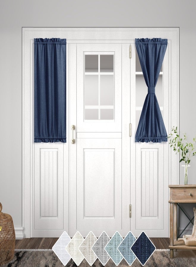 KOUFALL Navy Blue Sidelight French Door Curtain 25x40 Inch Length Light Filtering Linen Blend Curtains for Front Door 1 Panel Bonus Adjustable Tieback - Image 1