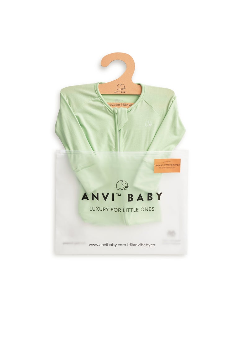 Anvi Baby Organic Zipper Romper- Light Mint 95% Bamboo 5% Spandex - Image 4