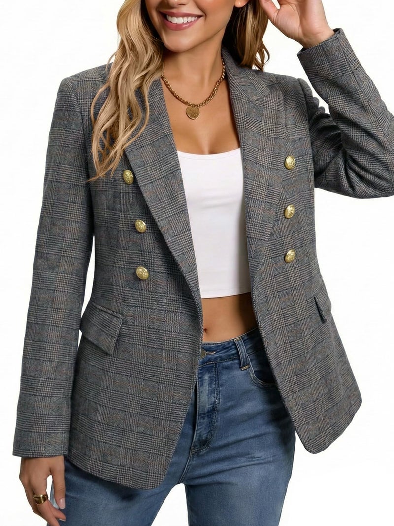 Mina Self Plaid Blazer Jacket for Women 2026 Fall Winter Black Houndstooth Tweed Business Casual Outfits Work Trendy Professional Fitted Womens Coat Women's Blazers & Suit Jackets XZ122 P/Black L - Image 5