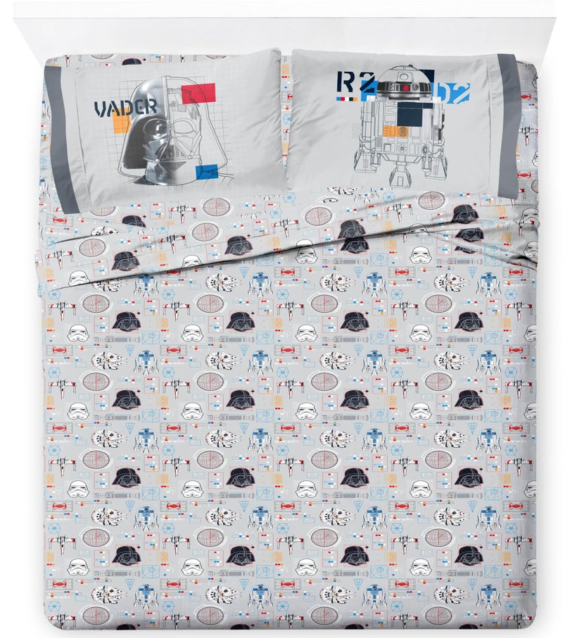 Jay Franco Kids Sheet Set with Fitted  Flat Sheets & Pillow Cover - Ultra-Soft Bedding with Pillowcase for Room Decor  Gray - Star Wars  4 Piece Queen - Image 1