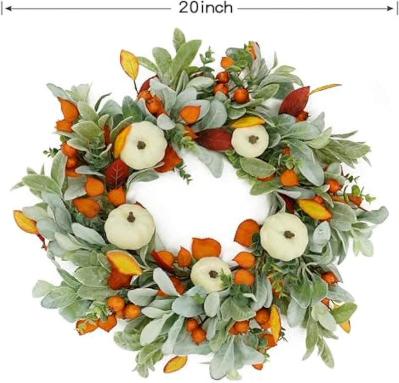 Artificial Fall Wreaths for Front Door Autumn Pumpkin Wreath with Pumpkin,Berry,Mixed Leaves for Farmhouse Indoor Outdoor Porch Window Wall Door Decoration - Image 1