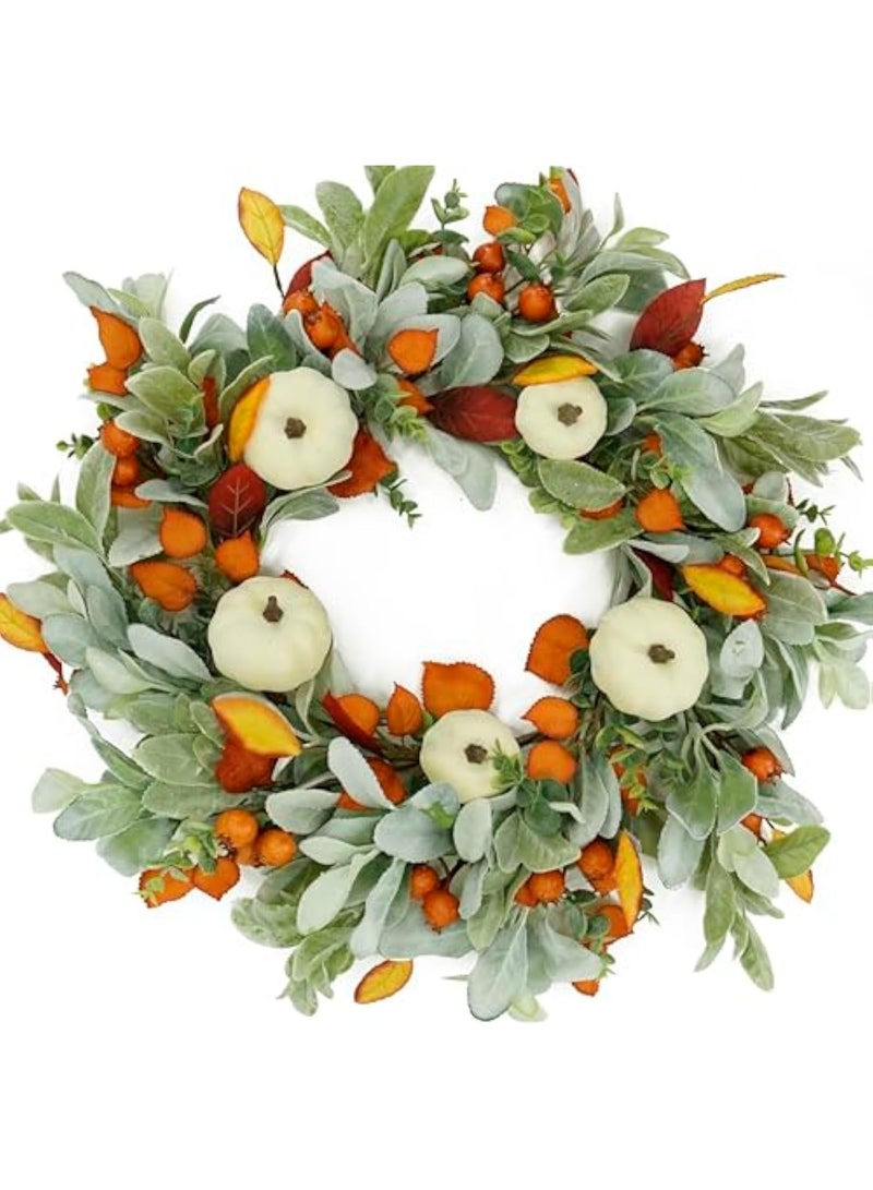 Artificial Fall Wreaths for Front Door Autumn Pumpkin Wreath with Pumpkin,Berry,Mixed Leaves for Farmhouse Indoor Outdoor Porch Window Wall Door Decoration - Image 2