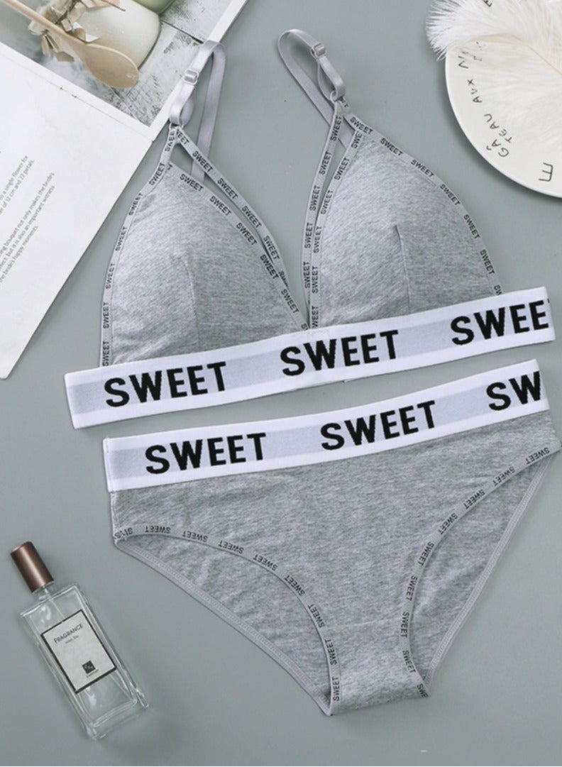 Gray Bikini Set with Wide Bottom and Bra 