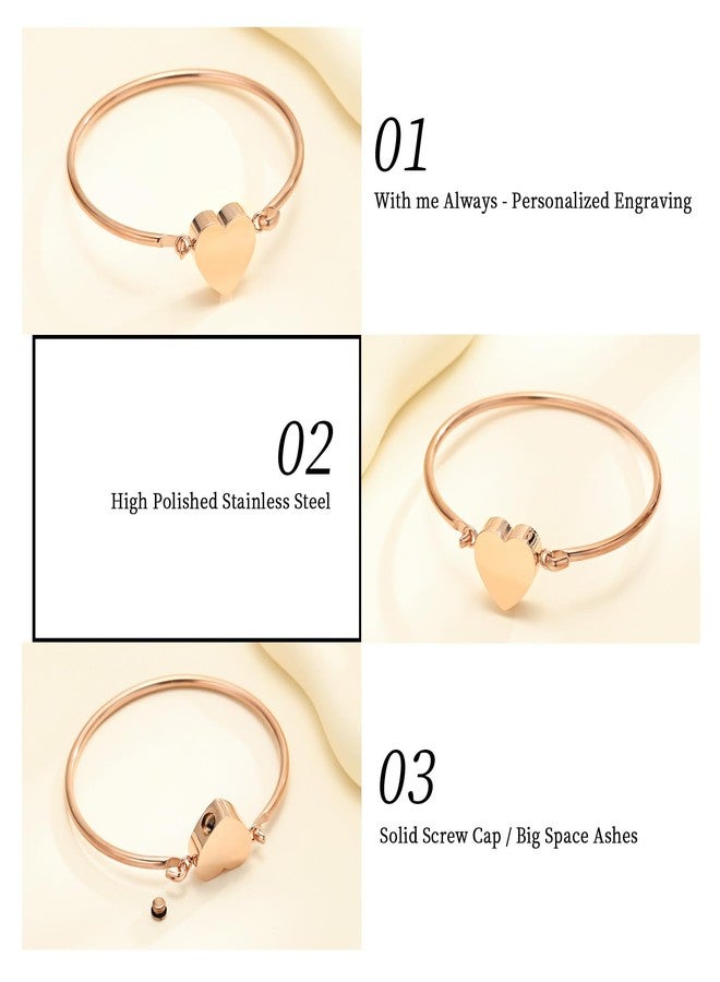 Hearbeingt Heart Urn Bracelet for Ashes Cremation Jewelry Stainless Steel Memorial Bracelets for Women Ash Holder for Human Pets Keepsake Jewelry for Loved Ones with Fill Tool(Rose Gold) - Image 4