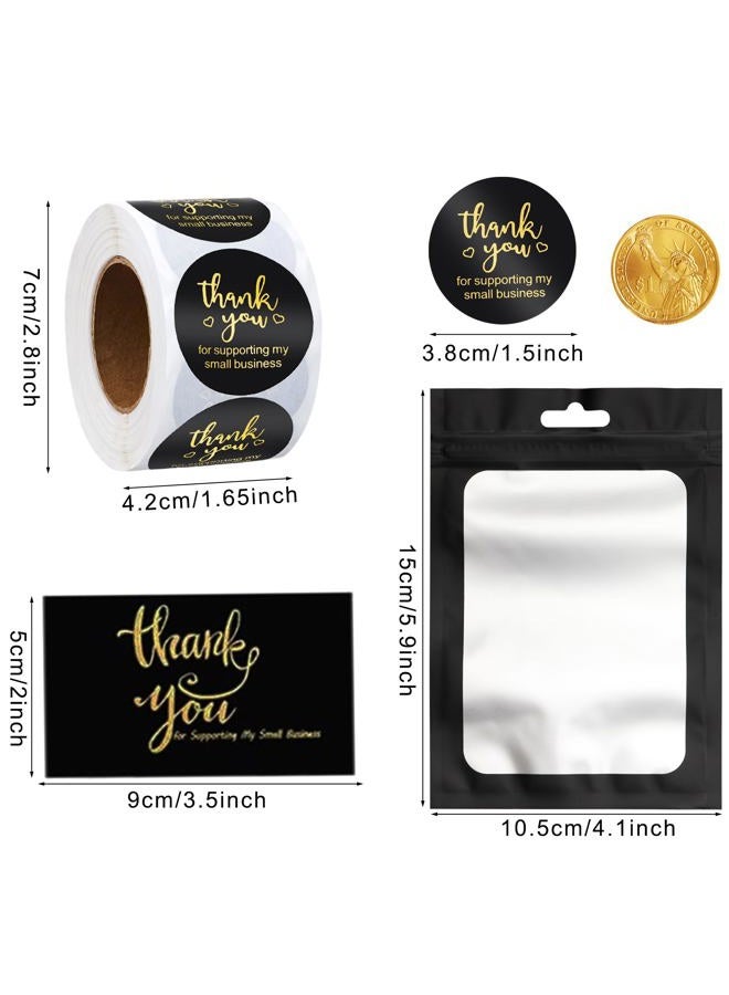 Lefiocky 1120 Pcs Thank Cards and Stickers Set 1.5 Inch with Gold Foil Lettering Thank for Supporting My Small Business Tiny Thank You Cards and Resealable Packaging Bag for Business - Black - Image 2
