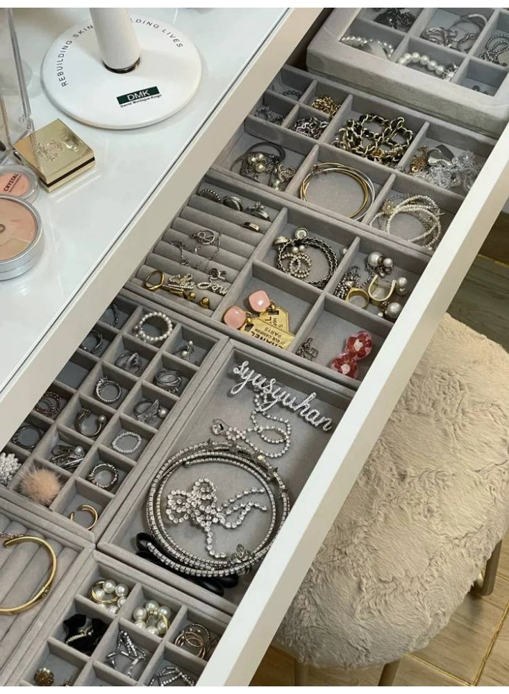 منظم درج للميكب بشكل احترافي بتقسيم ذكي، علبة تخزين مستحضرات التجميل، منظم درج عملي للروج والإكسسوارات، منظم مكياج موفر للمساحة، مناسب لغرف النوم وطاولات الزينة - Image 1