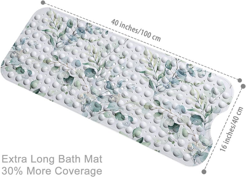 Azppsad Bathtub Mat Non Slip, 40x16 inch Bath and Shower Safety Mats, Watercolor Green Leaves and Branches Tub Mat for Bathroom, Tub Shower Mat with Drain Holes and Suction Cups - Image 3