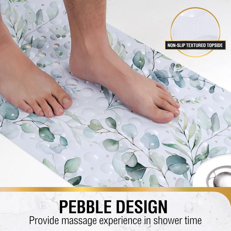 Azppsad Bathtub Mat Non Slip, 40x16 inch Bath and Shower Safety Mats, Watercolor Green Leaves and Branches Tub Mat for Bathroom, Tub Shower Mat with Drain Holes and Suction Cups - Image 5