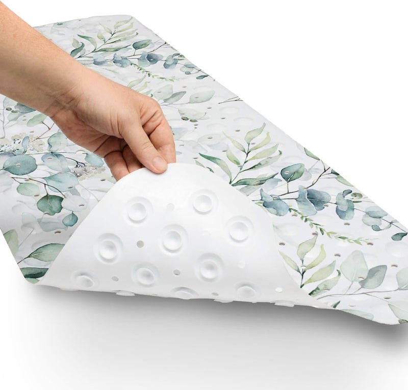 Azppsad Bathtub Mat Non Slip, 40x16 inch Bath and Shower Safety Mats, Watercolor Green Leaves and Branches Tub Mat for Bathroom, Tub Shower Mat with Drain Holes and Suction Cups - Image 4