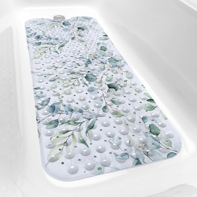 Azppsad Bathtub Mat Non Slip, 40x16 inch Bath and Shower Safety Mats, Watercolor Green Leaves and Branches Tub Mat for Bathroom, Tub Shower Mat with Drain Holes and Suction Cups - Image 2