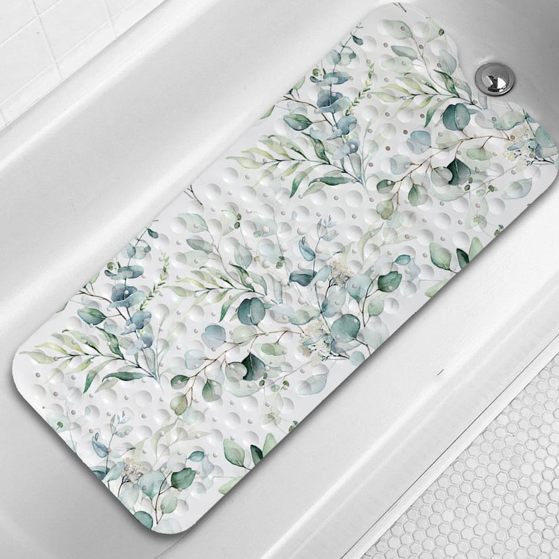 Azppsad Bathtub Mat Non Slip, 40x16 inch Bath and Shower Safety Mats, Watercolor Green Leaves and Branches Tub Mat for Bathroom, Tub Shower Mat with Drain Holes and Suction Cups - Image 1
