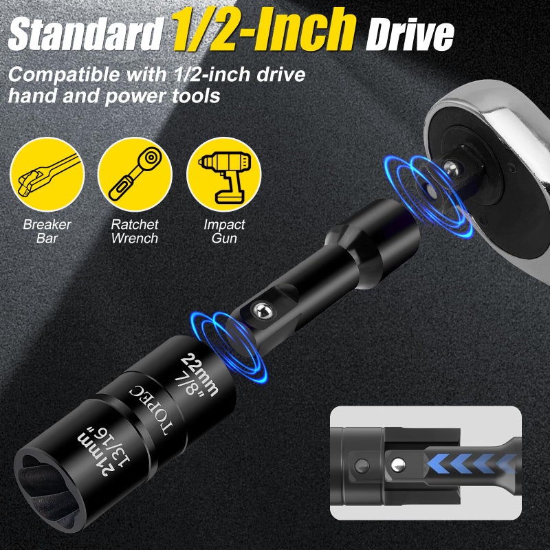 Topec Flip Lug Nut Removal Tool, 5 Piece Wheel Lock Removal Kit, 1/2" Drive Lug Nut Remover, 17-27mm Extractor Socket Set for Stripped, Rounded, Damaged Bolts - Image 4