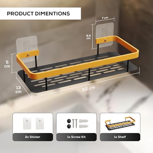 MIORAH Self Adhesive Bathroom Shelf, Rustproof Powder Coated Aluminium Organizer, No Drill Wall Mounted Shower Storage Rack Gold Pack of 2 - Image 2