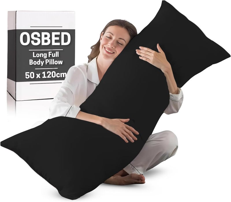 OSBED Soft & Comfy Long Body Pillow for Side Sleepers - 100% Cotton Cover, Black, 50 x 120cm - Image 1