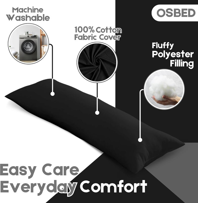 OSBED Soft & Comfy Long Body Pillow for Side Sleepers - 100% Cotton Cover, Black, 50 x 120cm - Image 3