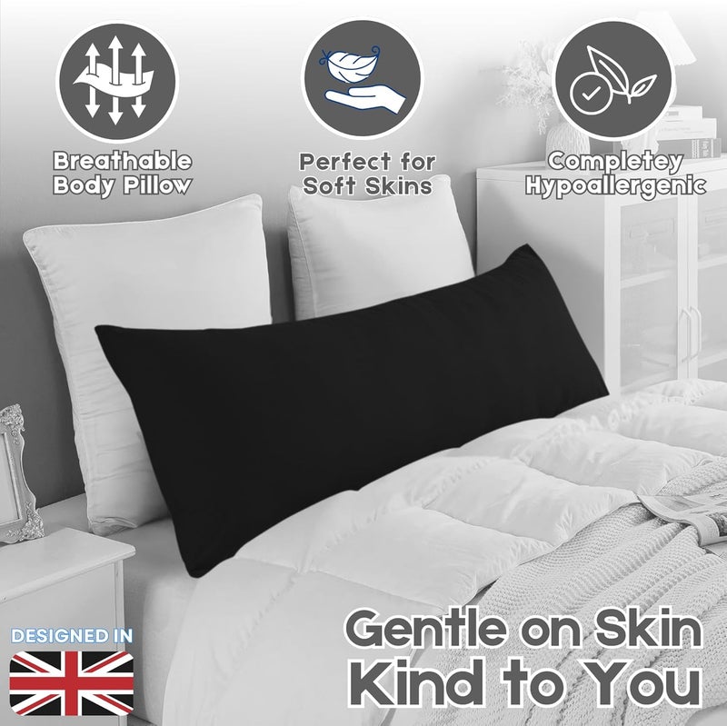 OSBED Soft & Comfy Long Body Pillow for Side Sleepers - 100% Cotton Cover, Black, 50 x 120cm - Image 4