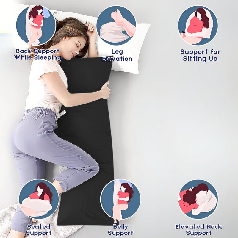 OSBED Soft & Comfy Long Body Pillow for Side Sleepers - 100% Cotton Cover, Black, 50 x 120cm - Image 5